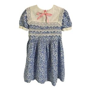 Vintage Girls Carrousel Dress Size 6X Blue White Floral Sailor Collar